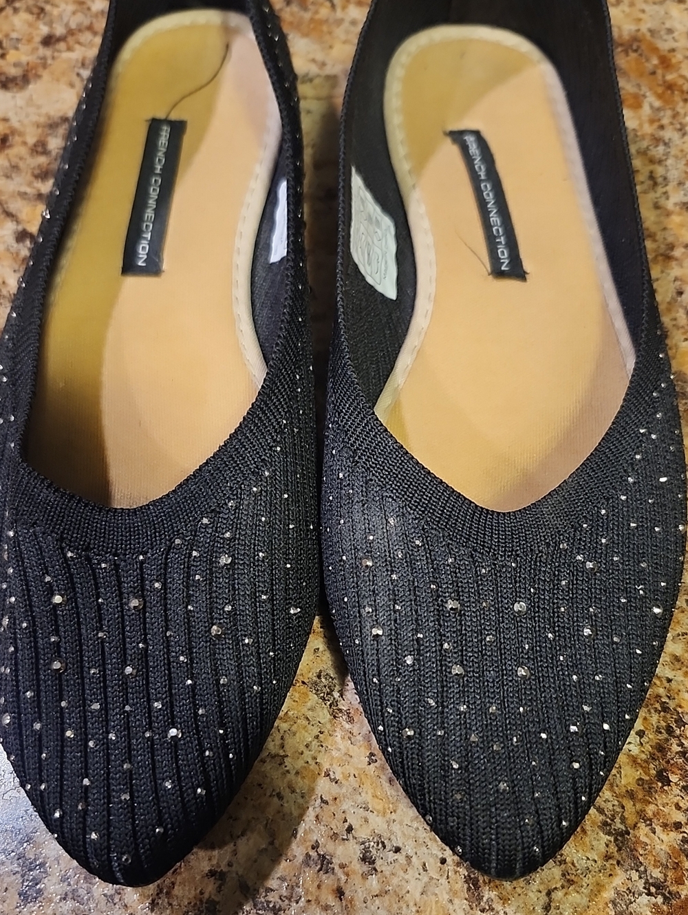 French Connection Black Knit Pointed Toe Flats with Sparkle